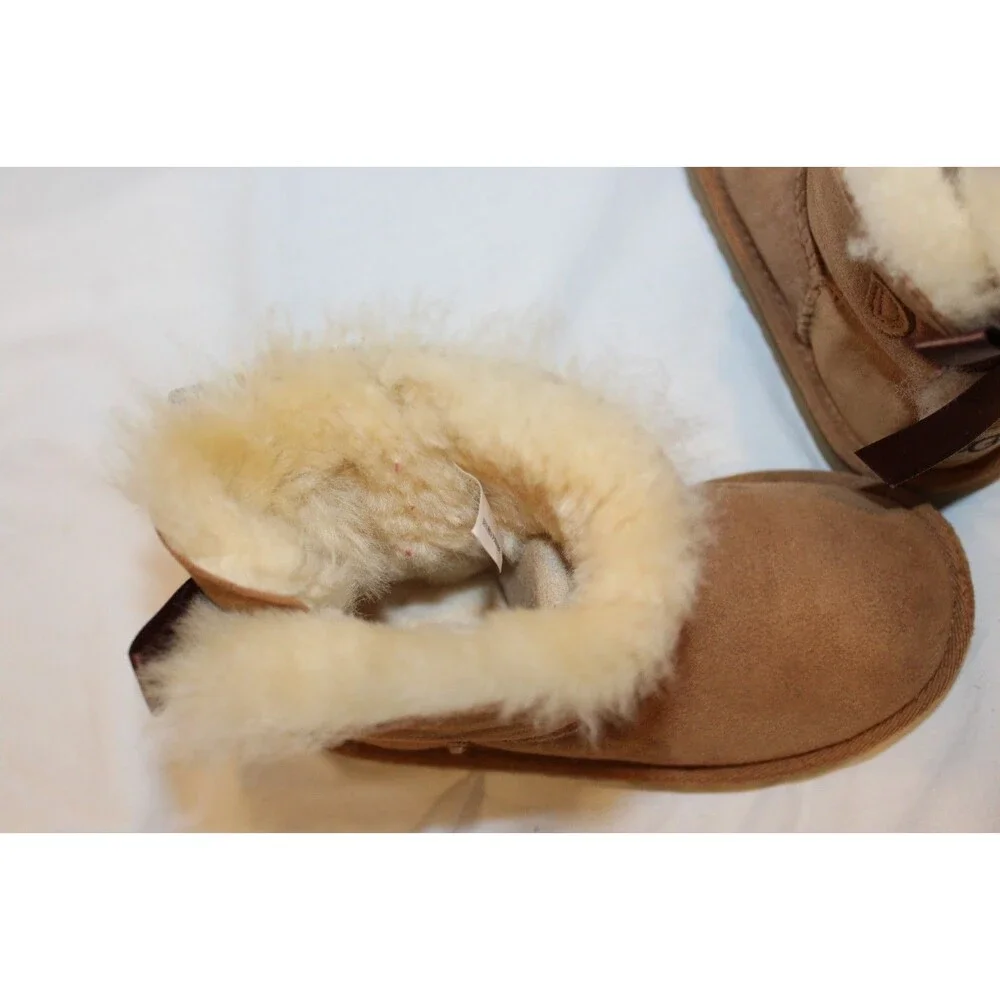 UGG TODDLER CHESTNUT SZ 11 MINI BAILEY BOW SUEDE SHEARLING LINED BOOTS‎ NEW